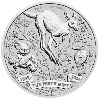 Generisch 1 Unze Silbermünze - Australien - 125 Jahre PerthMint 2024 - Känguru Kookaburra Koala 1 Oz Silber Silver Coin