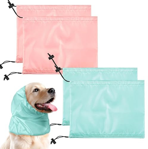 Lesnala Hunde-Duschhaube, Ohrenschutz für das Bad, wasserdicht, Ohrenschutz, Badekappe, Regenhut für Fellpflege, Bad, Dusche, Regen, Schwimmen, Hundeohrwickel (verstellbare Größe, 2 Farben), 4 Stück