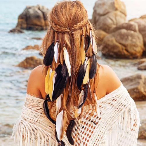 Fashband Boho-Feder-Stirnband, indische Quaste, Hippie-Stammes-Kopfschmuck, Festival-Kostüm, Haarschmuck für Damen