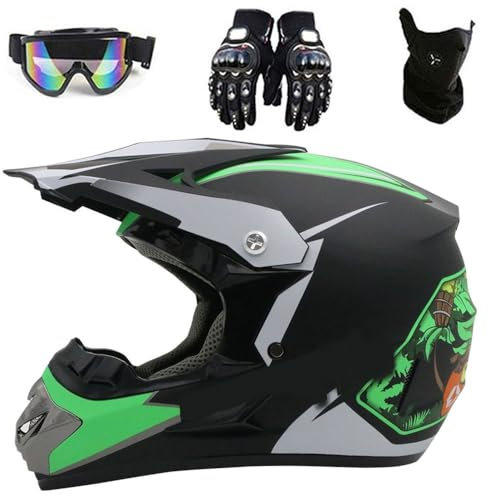 Full Face MTB Motocross Helm mit Brille Handschuhe Maske, DOT Genehmigt, Kinder Offroad ATV Motorradhelm Downhill BMX Quad Fahrradhelm für Jungen Mädchen(#06,M(54-55cm))