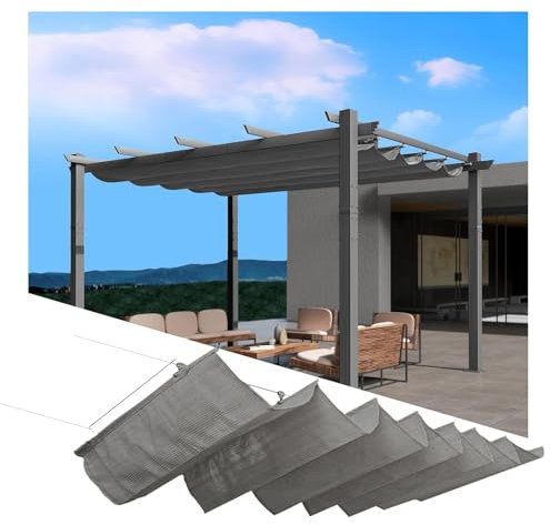 Wasserdichte einziehbare Wellen-Abdeckung für Outdoor-Gärten, Pavillons, Terrassen, Decks, Ersatz-Pergola-Markise mit Rutschseil, Größe B 2,4 m x L 6 m (B x L)