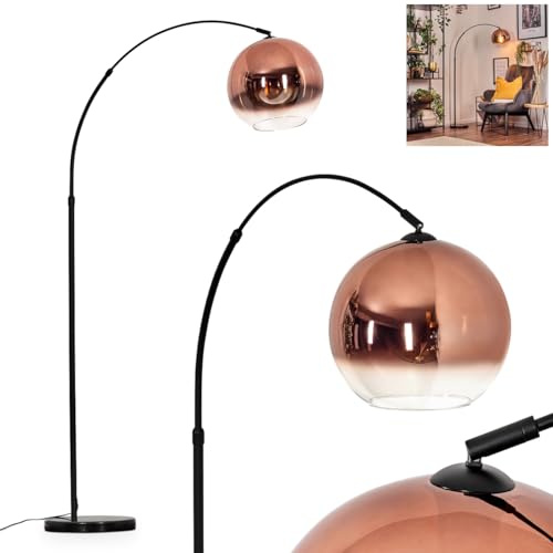 HOFSTEIN Stehleuchte Koyoto, Stehlampe aus Metall/Glas in Schwarz/Kupfer/Klar mit Marmorfuß, verstellbare Leuchte im Retro-Design (Schirm Ø 30 cm), Fußschalter, E27, Wohnzimmer, Schlafzimmer, Flur