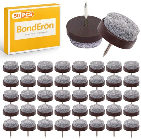 BondEron 50 stycken filtglider med spik Ø 22 mm, stolglidare, möbeltassar, robust golvskydd och brusreducering för parkett, kakel och laminat