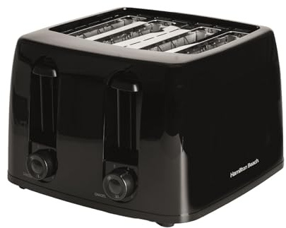 Hamilton Beach Toaster 4 Slice, Essentials, 1300W, Plastic, 6 Browning Levels, Removable Crumb Tray, Wide Slots, Compact, Integrated Cord Storage, Black - HB4T5032B | Wide Slots for Versatile Toasting