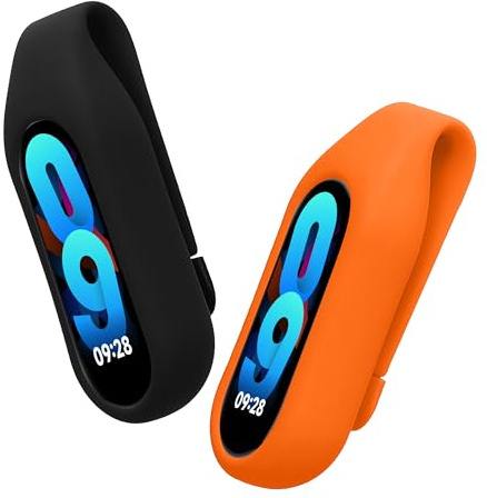kwmobile 2x Clip Holders Compatible with Xiaomi Mi Band 10/9 / 8 - Clip-On Holder Replacement Set - Black/Orange