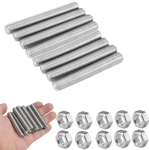 Set di barre filettate M8 x 100 mm, 10 barre filettate in acciaio zincato con 10 dadi esagonali, aste filettate per costruzione di mobili e montaggio a macchina
