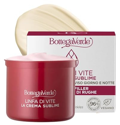 Bottega Verde - Ricarica Crema Viso Antirughe Linfa di Vite, 50 ml, Giorno e Notte, Effetto Filler su Tutti i Tipi di Rughe, con Peptidi e Linfa di Vite, Texture Ricca, per Tutti i Tipi di Pelle