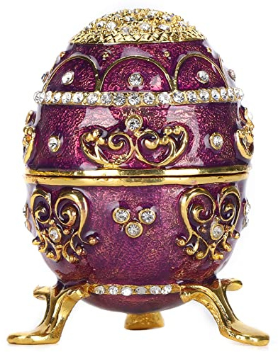 Zerodis Egg Trinket Box, Vintage Style Egg with Rich Enamel and Sparkling Rhinestones Desktop Decorative Storage Box Unique Jewelry Storage Ring Holder Vintage Decoration Gifts