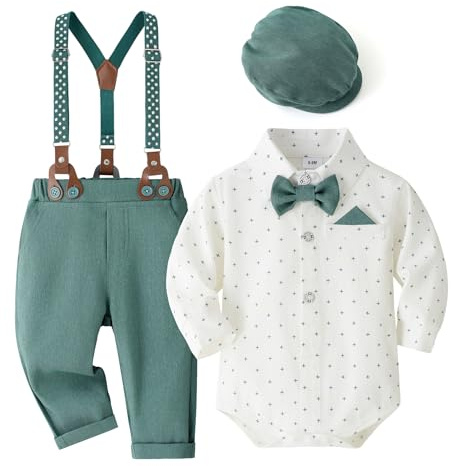 Volunboy Baby Jungen Anzug Set Bekleidung Hemd mit Fliege + Hosenträger Hosen Strampler Anzug