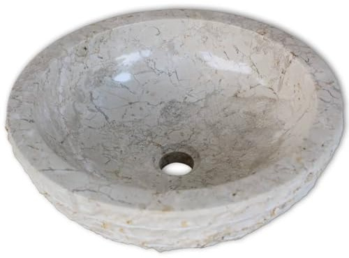 Aufsatzwaschtisch, Aufsatzwaschbecken aus Marmor, Handwaschtisch, Badezimmer, Marmor, 40 cm, cremefarben