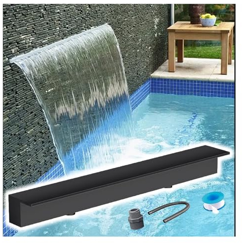 Grande cascata in acciaio inossidabile per piscine all'aperto, beccuccio rettangolare a fontana da parete, dimensioni personalizzate 50-190 cm (larghezza uscita 68 cm)
