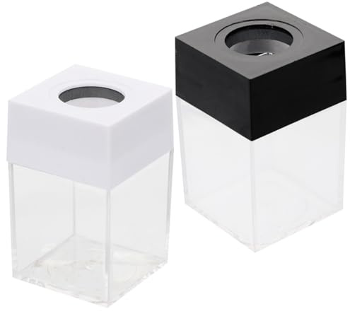 Artibetter Lot de 2 Porte-Trombones Magnétiques Carrés Transparents Contenant de Clips de Bureau en Plastique Support de Rangement Compact Noir et Blanc pour Bureau et Organisation