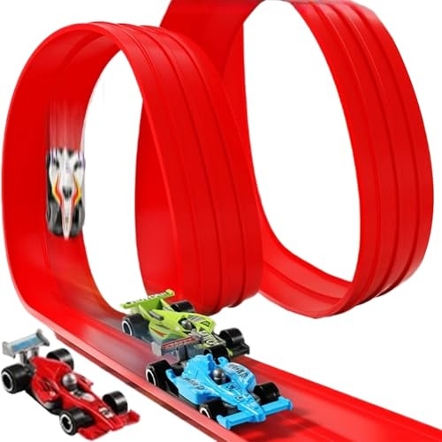 Flexible Autorennbahn Kinde - PVC 33x30x11 cm | Tragbares PVC Rennspiel with Saugnäpfen, Indoor, Outdoor, Spielzeugautorennbahn | Kinder Mädchen Kleinkinder Vorschulkinder Balkon Garten