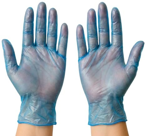 TYGA Vinyl Gloves, Latex Free, Large, Blue, Pack of 100 | Latex-free disposable vinyl gloves for food preparation, cleaning, catering and general-purpose use