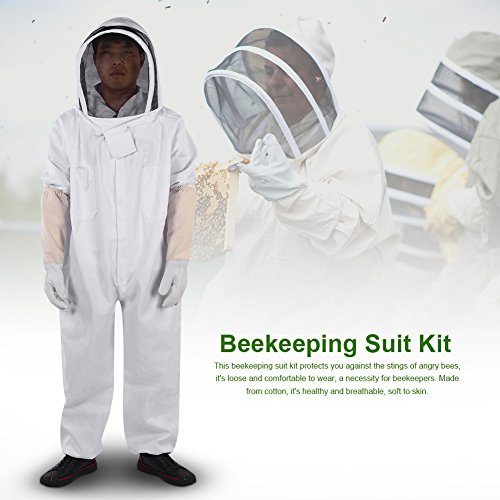 Phefop Biodlarskyddsdräkt Helkroppsbomulls Biodlarbyxa med Handskar XXL Elastisk Midja Handleder Anklar 3 Fickor Dragkedja Hattdesign för Män Kvinnor Användning Av Bigård (XL)