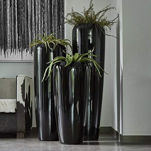 Klocke Pflanzgefäße Moderne & Hochwertige Pflanzvase/Pflanzkübel – Groß: 120cm - Hochglanz Schwarz - Fiberglas - Mit Einsatz – Indoor & Outdoor – Wetterbeständig & Frostsicher – Vase/Kübel