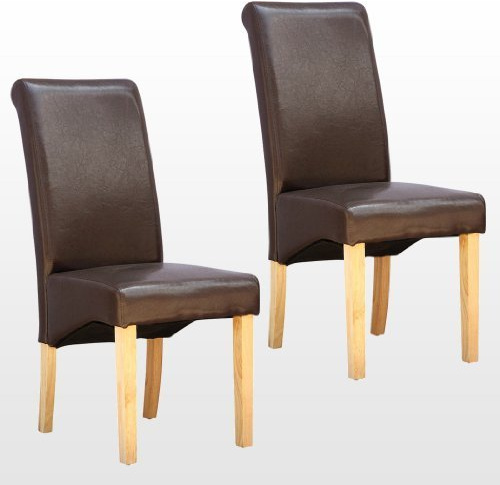 Folkbury Set of 2 Dining Room Chairs, Premium PU Leather Dining Room Chairs with High Backrest with Solid Wood Effect Oak Legs