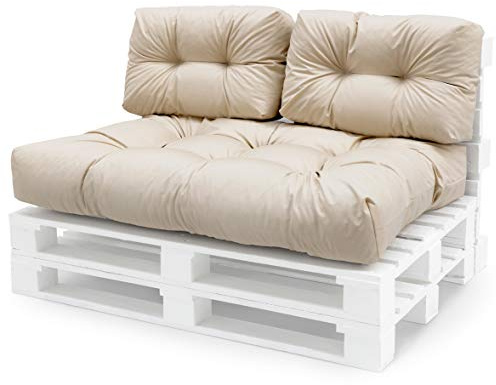 Spatium Palettenkissen Set abnehmbar Bezug wasserdicht gesteppt Palettenauflage Palettenpolster Palettensofa Palettenmöbel Beige 3er Set
