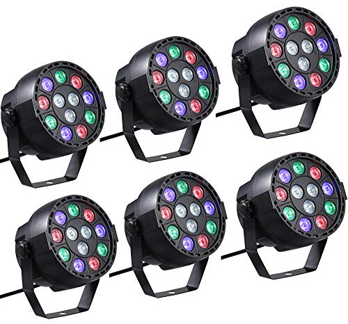 Lixada AC 90-240V 12 LEDs Par Lights 8 Kanal RGBW Farbmischbühnenbeleuchtung mit DMX Strobe Sound Aktiv Modus für Disco Party Christmas Wall Wash (6 Stück)