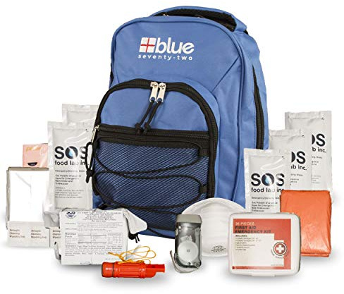 Blue Coolers Blue Seventy-Two - Mochila de emergencia de 72 horas para 1 persona, kit de supervivencia para carretera, terremoto, tornado, huracán y otras emergencias