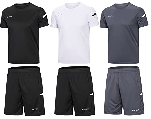 BUYJYA Herren Workout Kleidung Athletic Shorts Set 3er Pack für Basketball Fußball Training Laufen Fitnessstudio, 3er-Pack (schwarz/weiß/grau), XXX-Large