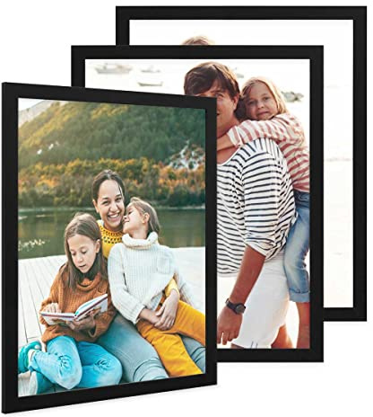 PHOTOLINI Bilderrahmen 40x50 Holz MDF Schwarz, 3er Set breite Bilderrahmen 50x40 mit bruchsicherem Acrylglas, Rahmen 40x50 zum Aufhängen & Zubehör - Picture Frames für Ihre stilvolle Wanddekoration