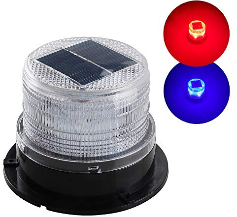 Sidaqi Luce di avvertimento stroboscopica magnetica di emergenza a energia solare, luce lampeggiante a LED wireless impermeabile ambra per camion per auto 12V (rosso e blu)