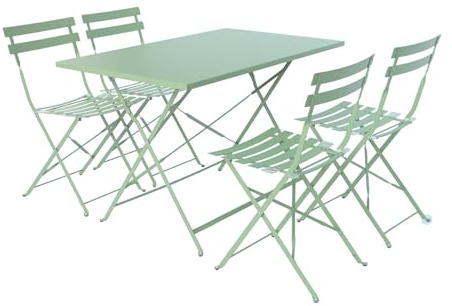 sweeek Set Tavolo da Giardino Pieghevole in Acciaio con 4 sedie, 110cm Verde Grigio - 110x70x72 cm