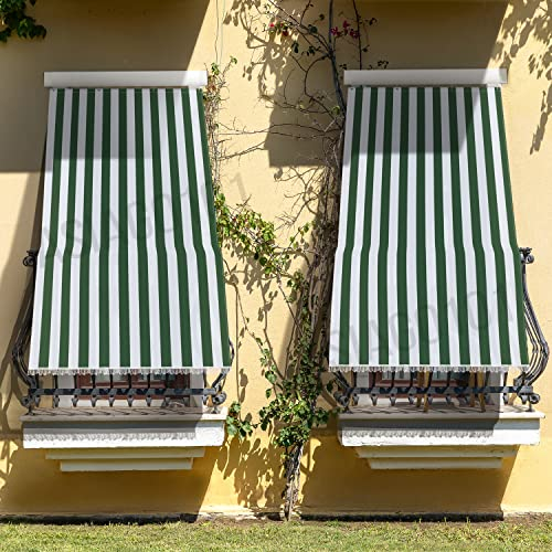 Tenda da sole colore bianco verde misura 145x250 cm ombreggiante con kit anelli e ganci in tessuto resistente antistrappo da esterno casa veranda terrazzo balcone giardino camper gazebo bar lavabile