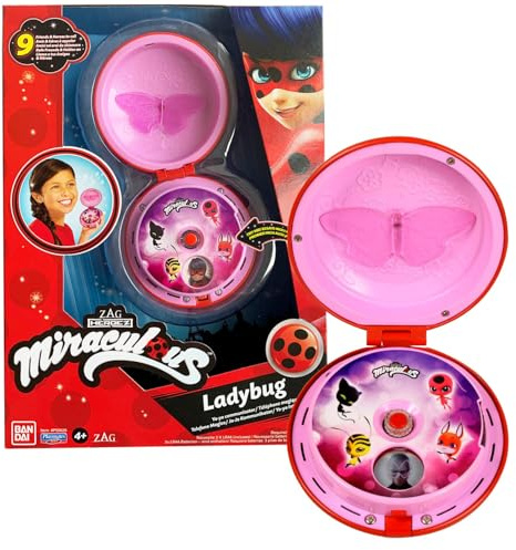 Miraculous Bandai Telefono Magico di Ladybug - Accessorio di Role Play per travestirsi da Ladybug - Giocattolo sonoro e Luminoso - Parla Italiano - Giocattolo per Bambini 4 Anni e + - P506295