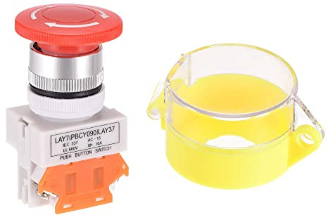 sourcing map 22mm Montaje Enganche Emergencia Parada Pulsador Botón Interruptor con Protectora Cubierta Amarilla 1NC