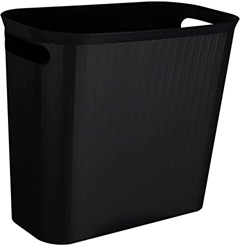 rejomiik Small Trash Can, 3.5 Gallon Garbage Can Slim Waste Basket Plastic Trash Bin Container with Handles for Bathroom, Bedroom, Office, Home, Dorm Room, Kitchen, Rectangular Black