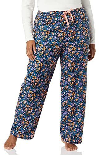 Amazon Essentials Women's Flannel Pajama Sleep Pant with Drawstring and Elastic Waist, Navy Floral Print, X-Small