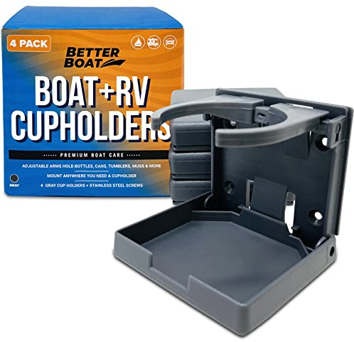 Set of 4 Foldable Grey Boat Cup Holders for Drinks Wall Cup Holder for Boat and Caravan Wall Mount for Motorhome Wall Mount Marine Grade Screws