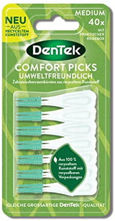 DenTek Eco Comfort Interdentalbürsten (40 Stk.) – Weiche Interdentalbürste mit Minzgeschmack für Zahnzwischenräume – Mit hygienischer Schutzkappe – Wiederverwendbar und nachhaltig