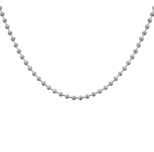 KnSam Edelstahl Kugelkette 50 cm, Männer Halsketten Silber Herren Kette Edelstahl Breit 2.4MM Hip Hop Metallkette Hals