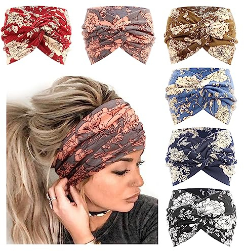 DRESHOW 6 Piezas Diademas Anchas para Las Mujeres Extra Grande Turbante Diadema Boho Head Wrap Elástico Hair Twisted Knot Accesorios para el Cabello