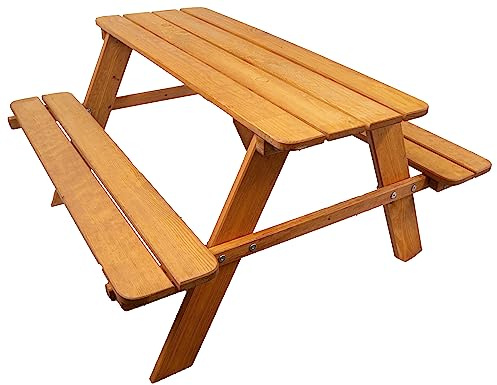 Kistenkolli Altes Land Sitzbank für Kinder 90x90x48cm Gartenbank Garnitur mit runden Ecken kinderleicht zu montieren Platz für Vier Personen (Lasiert)