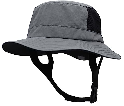 Huakunda Sonnenhut Herren UPF 50+UV Schutz Anglerhut mit Kinnband Faltbar Safarihut Breite Krempe Buschhut für Draussen Reisen (Dunkelgrau)