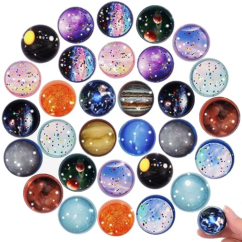 EOGRFW 30 Stück Flummies für Kinder, 32 mm Flummi Planeten, Weltraumthema Flummis Spielzeug Geschenk für Mädchen Jungen Kindergeburstag Gastgeschenke
