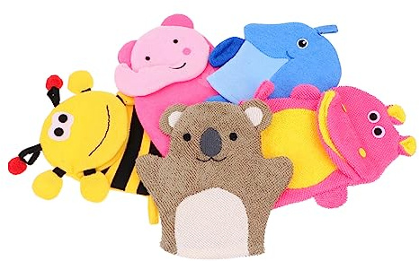 Housoutil 5pcs Cartoon Bath Scrubbing Towel for Boy Girl's Exfoliating Bathing Dual-purpose Bath Towel and Scrubber for Boys and Girls