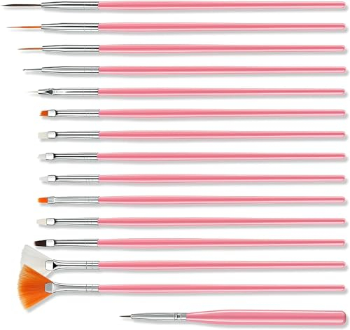 CakeCreations Cake Decorating Brushes, Fine Paint Brush Set For Cake Decorating, Professional Cookie Decorating & Cake Paint Brushes For Icing, Fondant, Face Paint & Nail Art, 15 Pcs, Pink