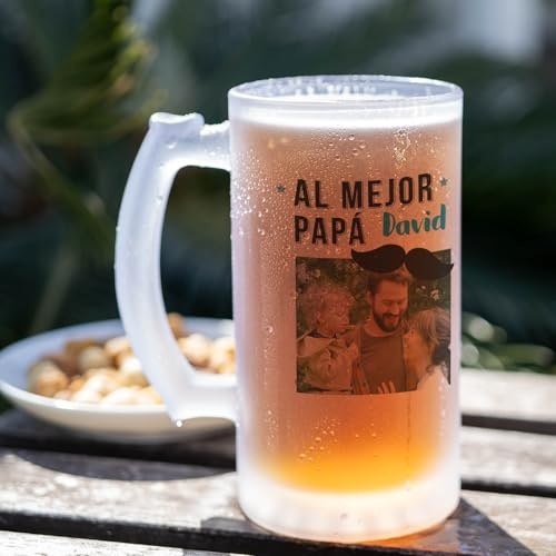 Wanapix | Jarra de Cerveza Personaliza con Foto y Texto | Jarra de Cristal Esmerilado (Opaco) | 500 ml | Apta Lavavajillas | Mejor papá