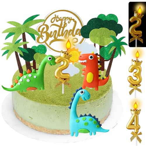 YOUYIKE 14 Stück Dino Tortendeko 2/3/4 Jahre, 3D Dino Kuchen Deko Junge, Dino Cupcake Toppers, Tortendeko Junge 4. Geburtstag, für Kinder 4 Jahre Geburtstag Deko Muffin Deko