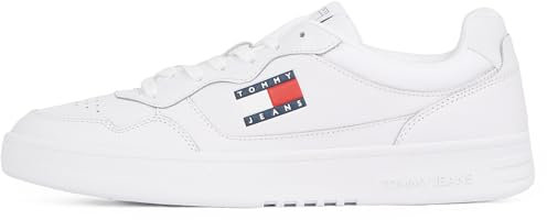 Tommy Jeans Uomo Sneakers con Suola Preformata Essential in Pelle, Bianco (White), 42
