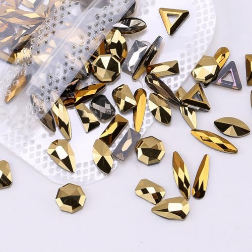 Anevous 100 Stück Bunt Strasssteine,Glitzersteine mit Flacher Rückseite,Nagelsteine Strasssteine,Kristall Schmucksteine,Dekosteine zum Basteln für DIY Handwerk,Nailart Dekoration,Gold
