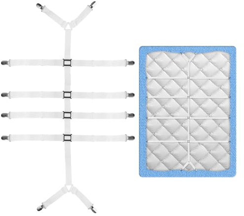 Jinsion Spannbettlaken Halter Verstellbar, Weiß | Metallclip, Gegen Verrutschen, Für Bettlaken, Matratze, Sofa, Lakenspanner