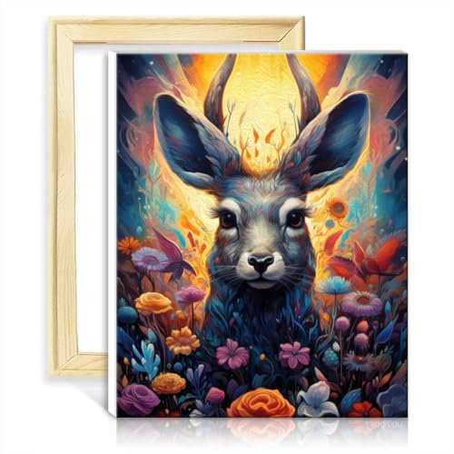 LiHEQING Ölgemälde nach Zahlen-Set, süßes Hirsch-Ölgemälde, DIY, digitales Kunstwerk, Kunstwerk für die Inneneinrichtung, ohne Rahmen (60 x 75 cm)