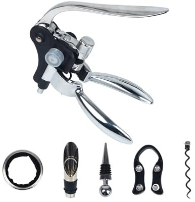 Huitban Silver Wine Corkscrew Opener Set - Luxury Wine Bottle Opener Kit for All Wines, Stainless Steel with Black Gift Box (Ideal Wine Gift, Premium Packaging)