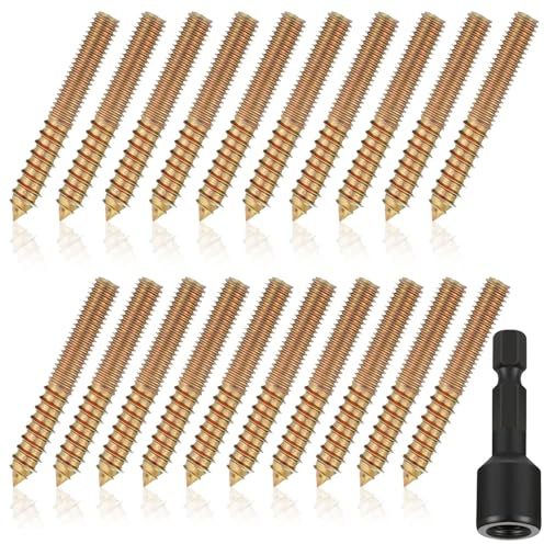 Hicarer 20 Pack 5/16-18 x 2 Inch Hanger Bolts Double Headed Bolts with Driver Self Tapping Screw Threaded Rod Screws for Furniture Double Headed for Wood Furniture Joint